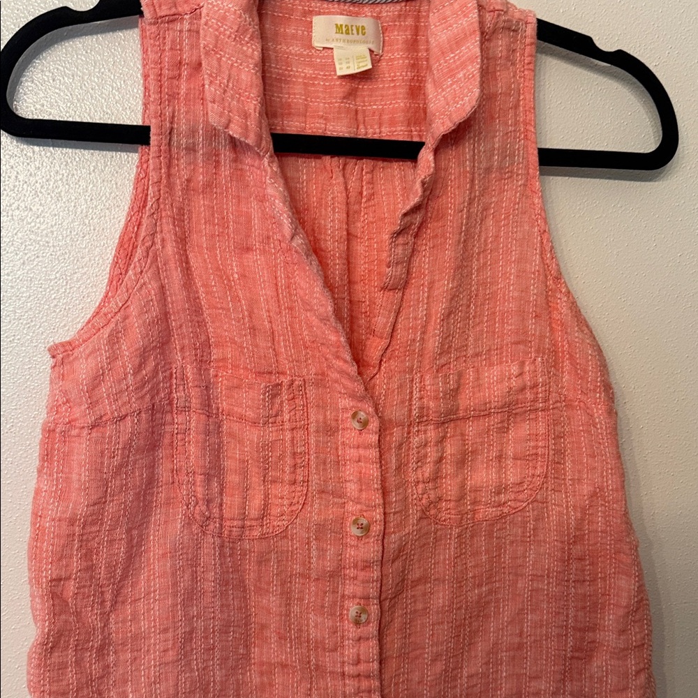 Maeve‎ by Anthropologie Sleeveless Button-Down Linen Shirt Size 10 - Picture 3 of 4